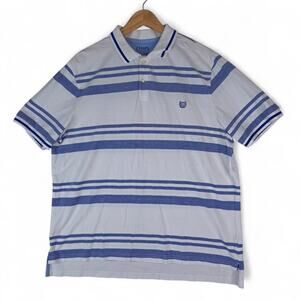 Chaps Ralph Lauren Polo Shirt‎ Mens XL White Blue Stripe Natural Stretch Cotton